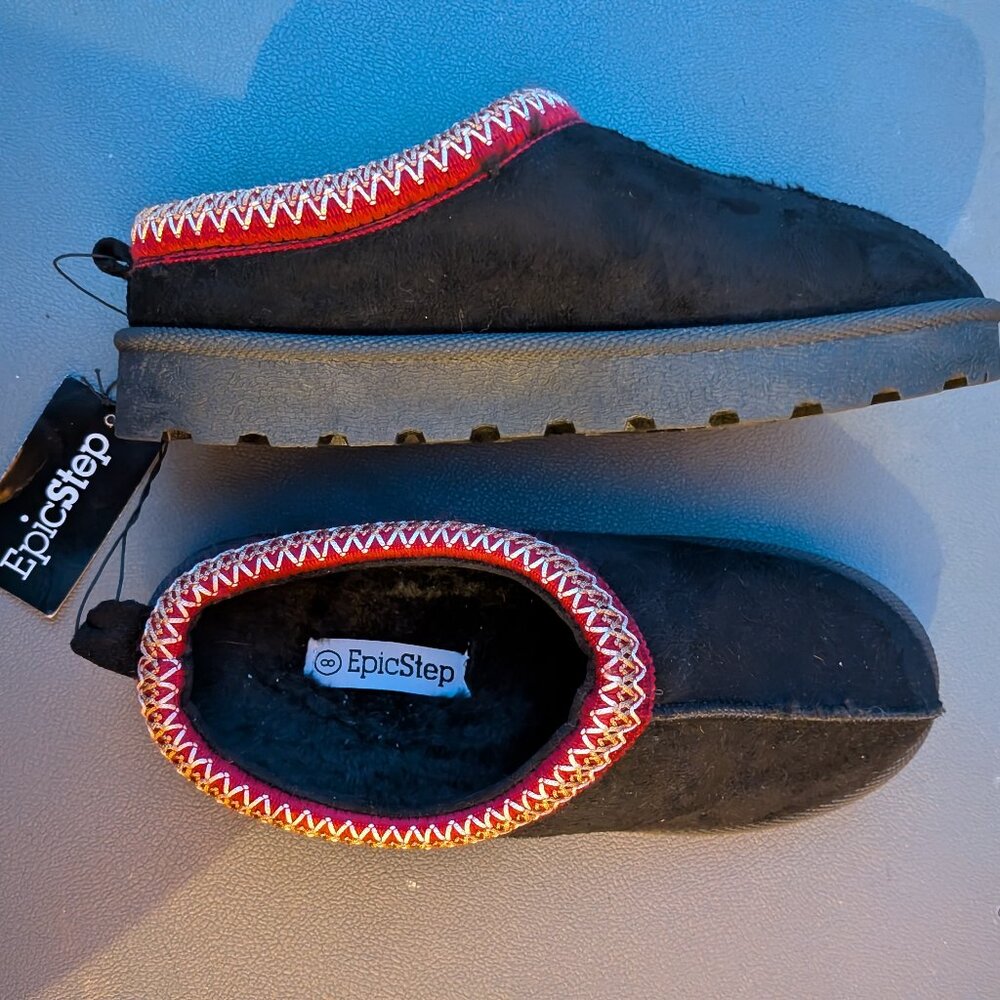 NWT Black slippers with red embroidery US size 8